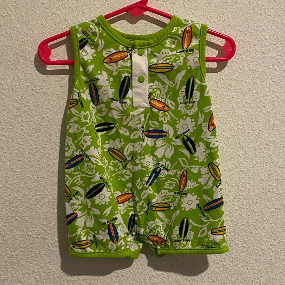 Lime Green Surfboard Print Baby One-Piece Romper